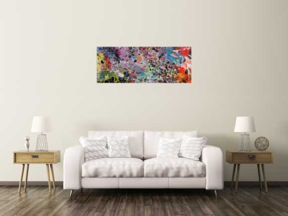 Abstraktes Gemälde sehr bunt Action Painting Spalsh Art starke Struktur sehr viele Farben