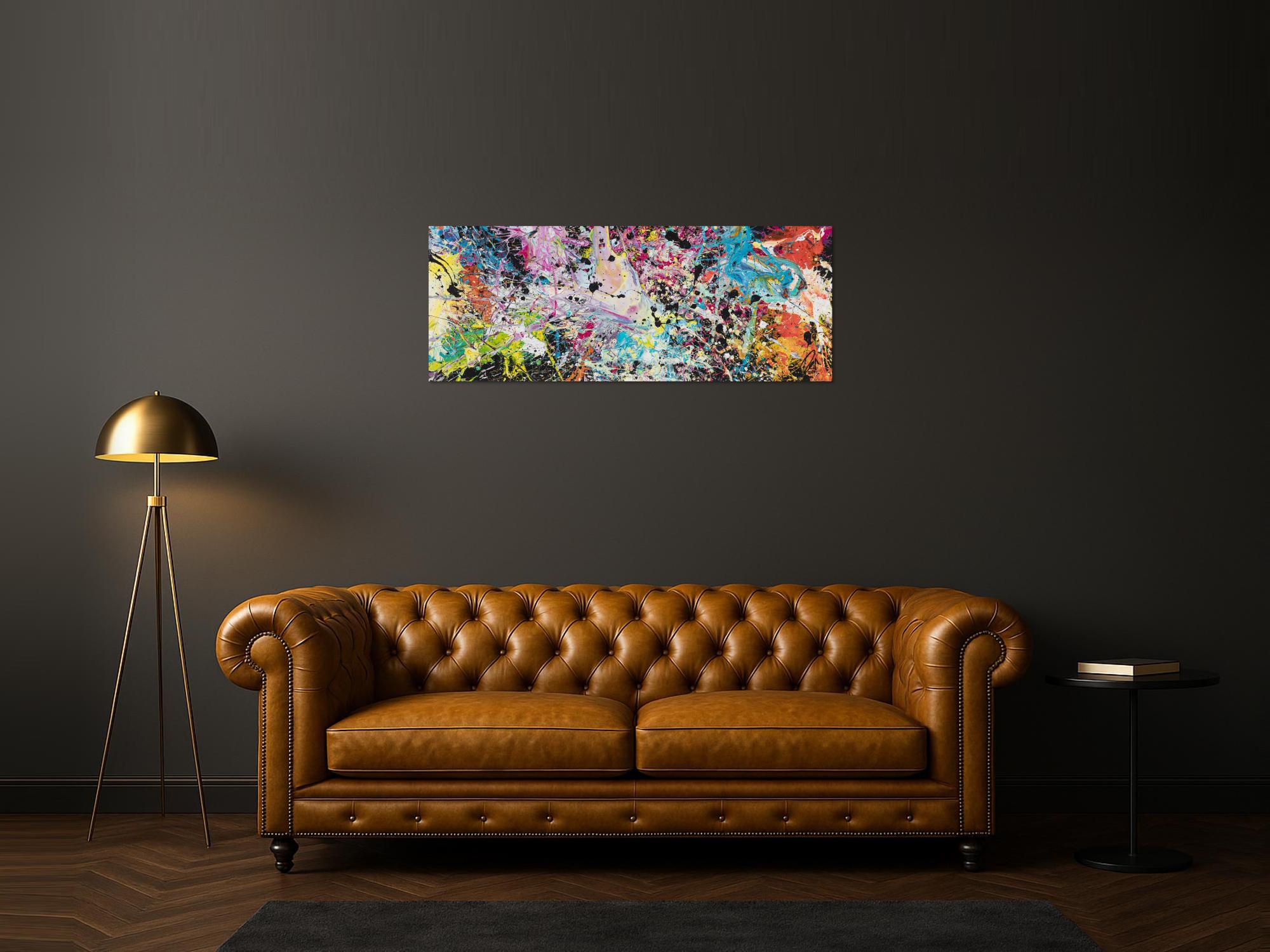 Abstraktes Gemälde sehr bunt Action Painting Spalsh Art starke Struktur sehr viele Farben