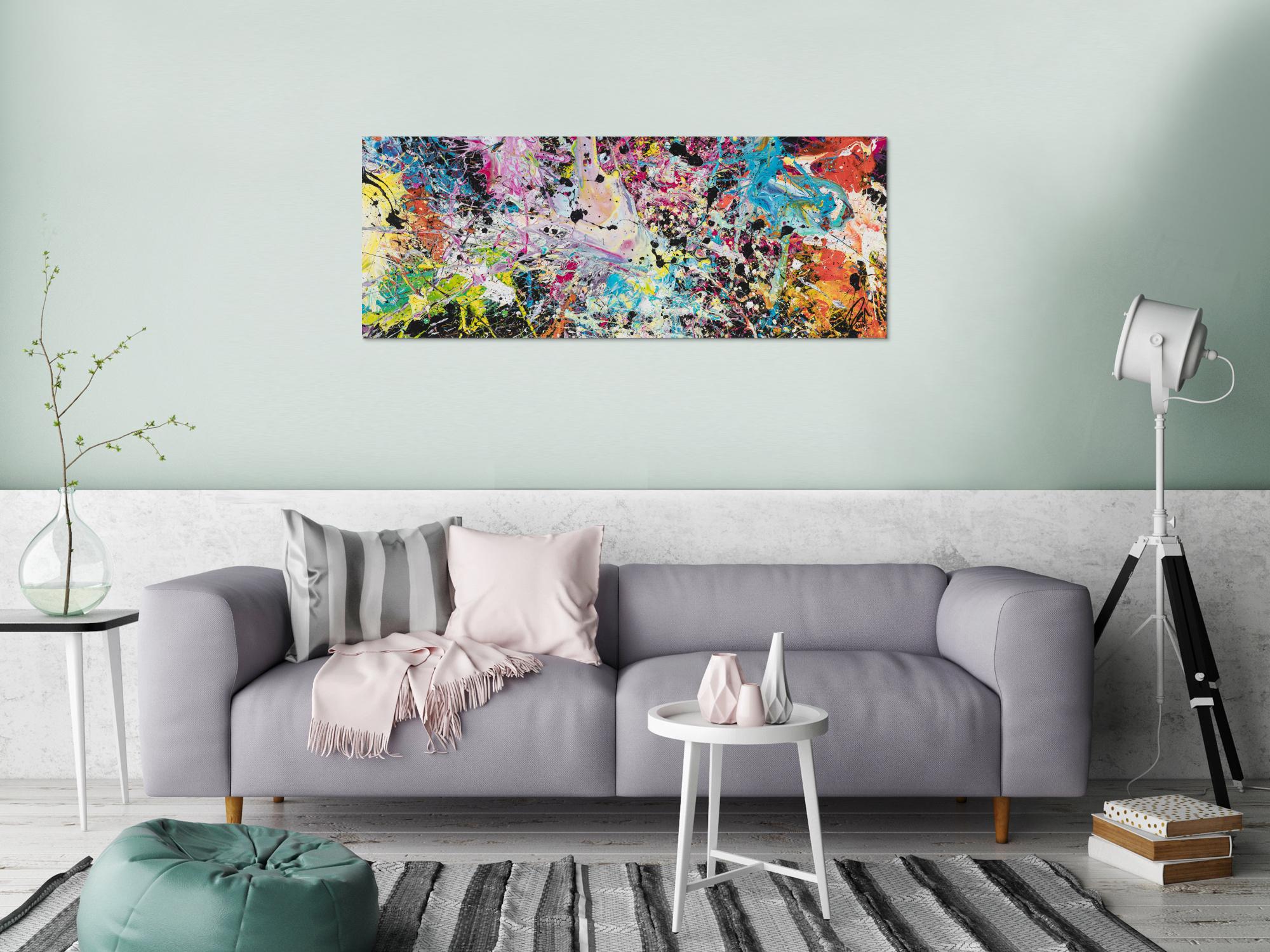 Abstraktes Gemälde sehr bunt Action Painting Spalsh Art starke Struktur sehr viele Farben