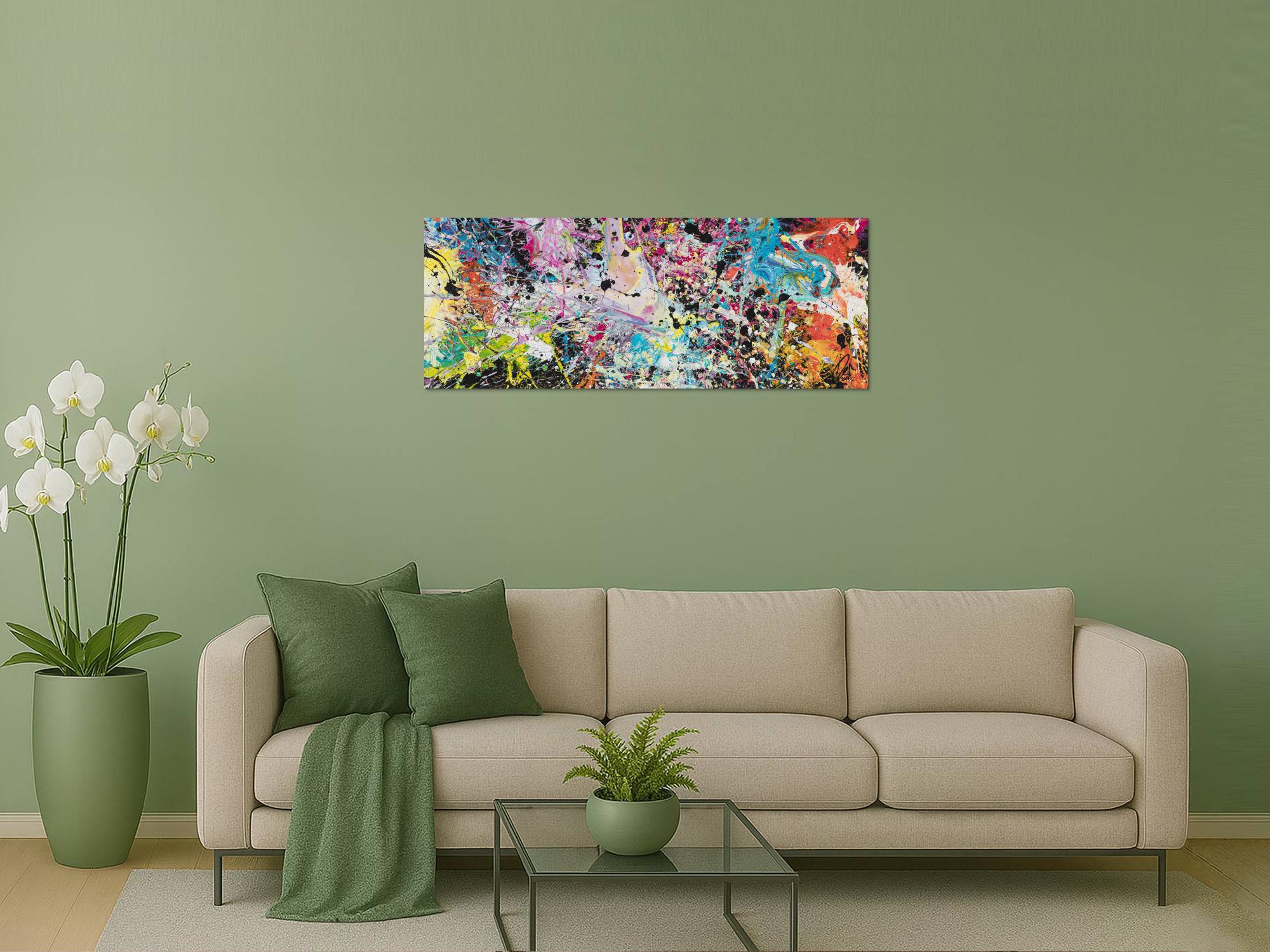 Abstraktes Gemälde sehr bunt Action Painting Spalsh Art starke Struktur sehr viele Farben