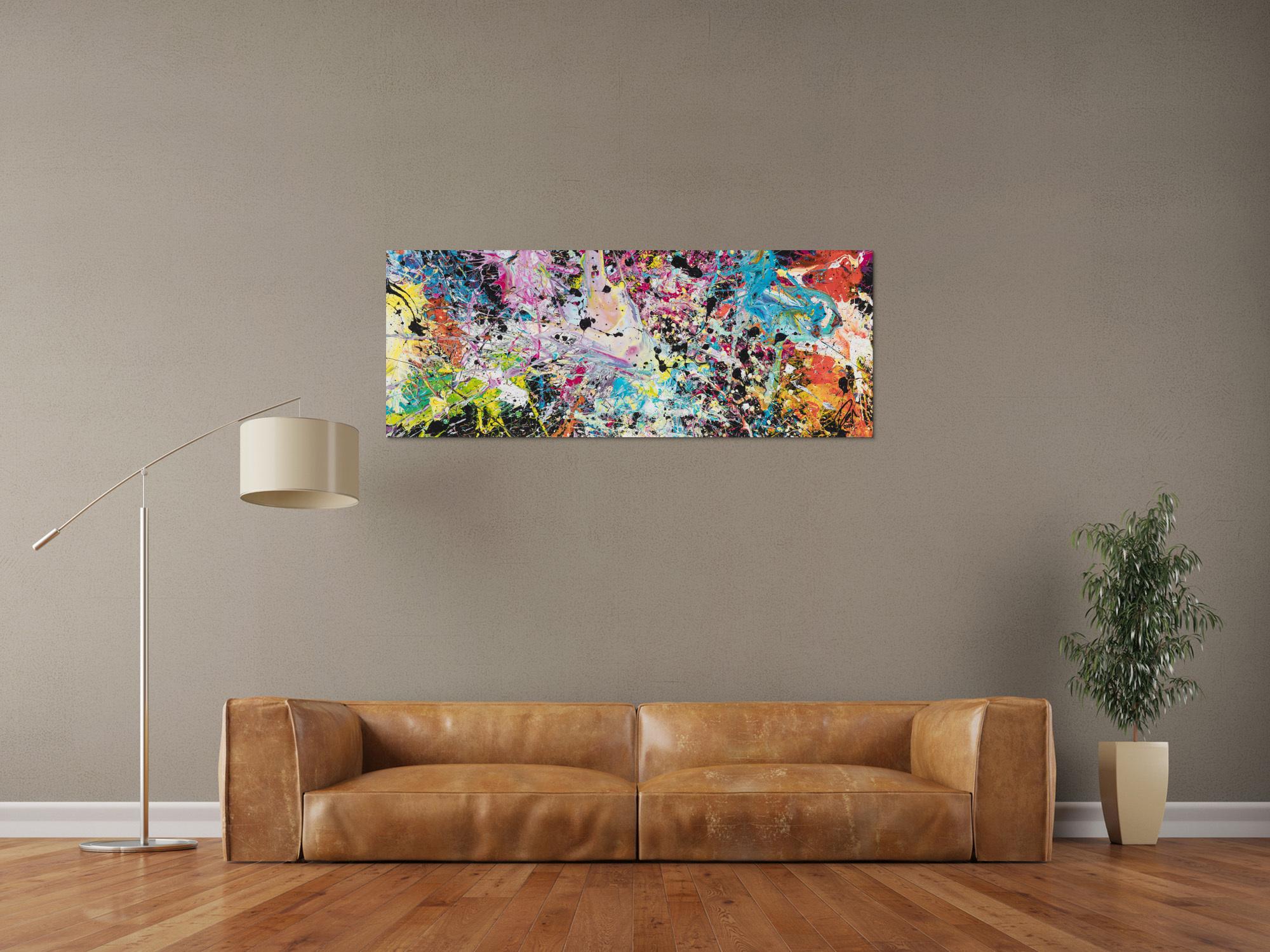 Abstraktes Gemälde sehr bunt Action Painting Spalsh Art starke Struktur sehr viele Farben