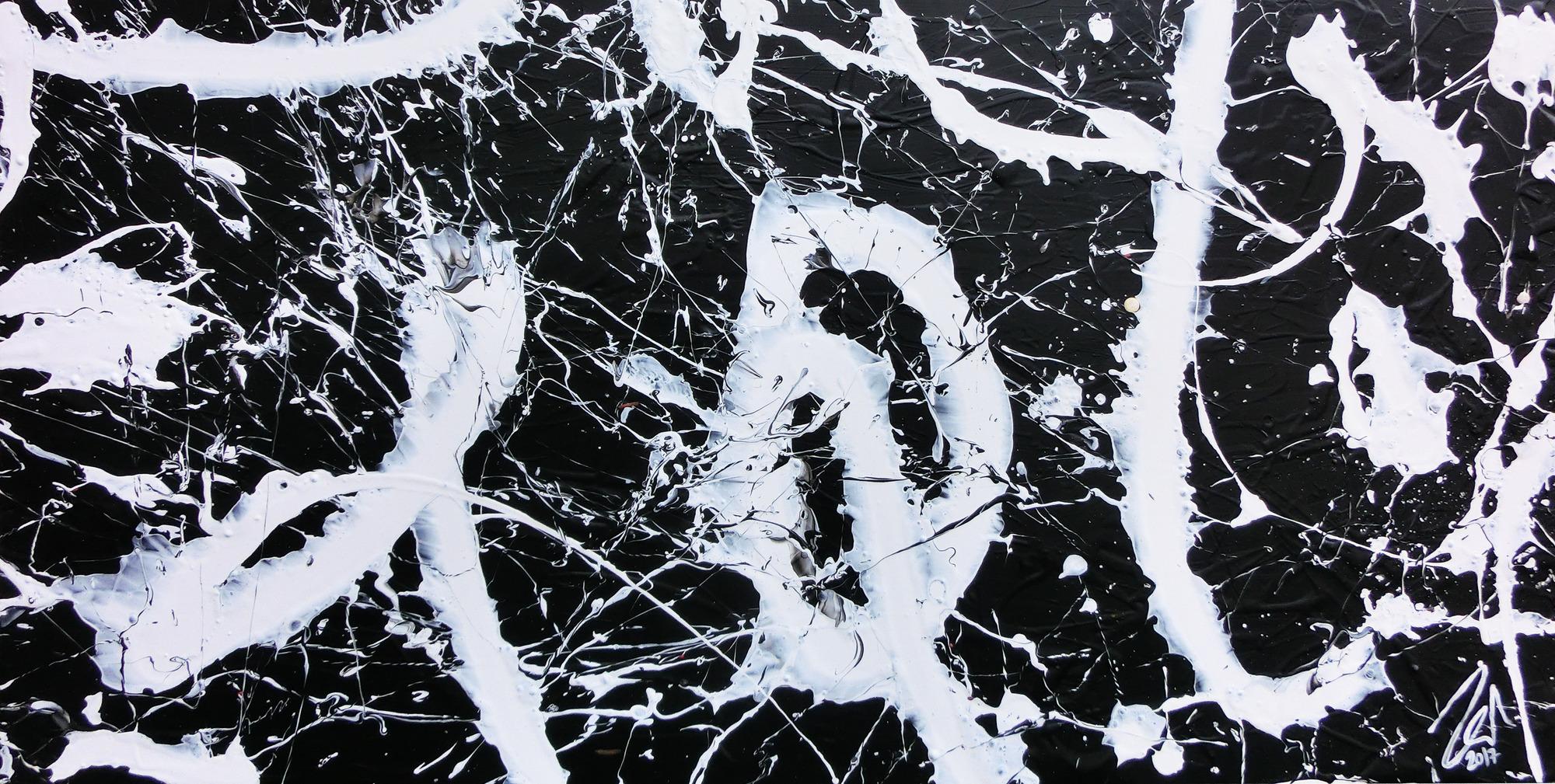 Minimalistisches abstraktes Bild schwarz weiß modern Spash Art Action Painting expressionistisch