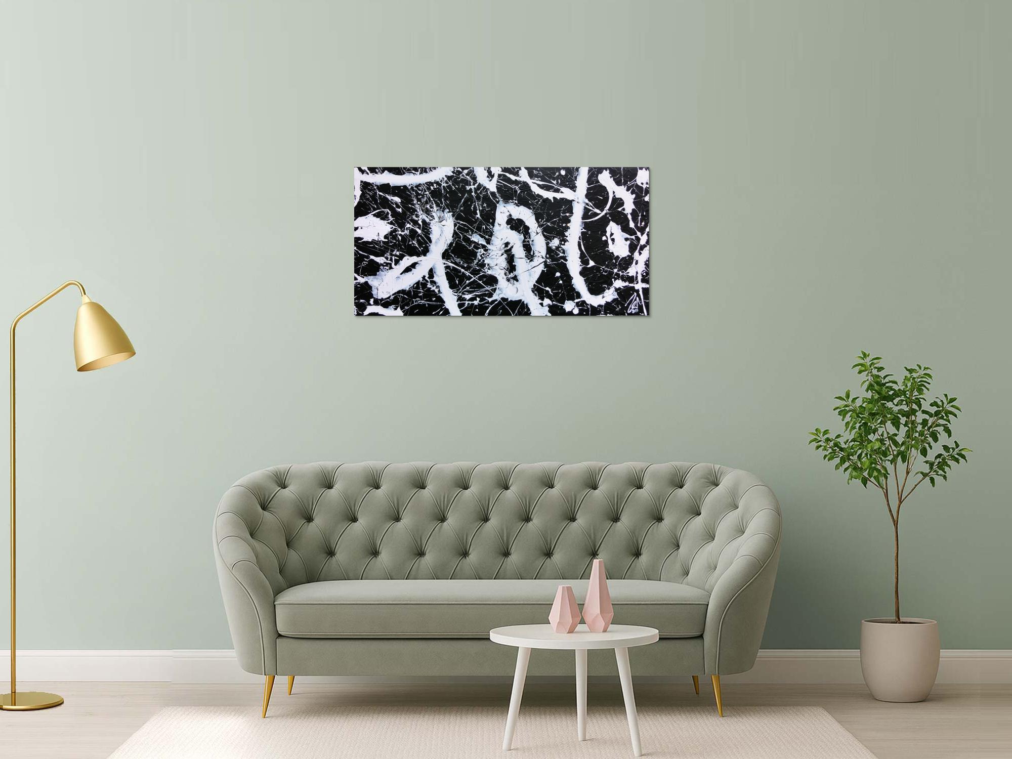 Minimalistisches abstraktes Bild schwarz weiß modern Spash Art Action Painting expressionistisch