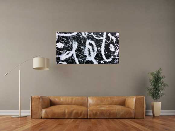 Minimalistisches abstraktes Bild schwarz weiß modern Spash Art Action Painting expressionistisch