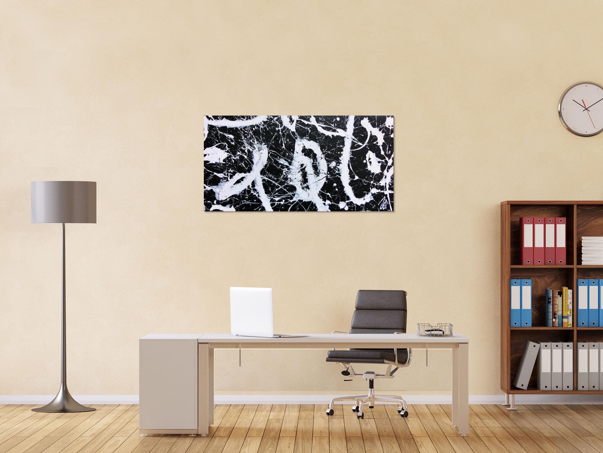 Minimalistisches abstraktes Bild schwarz weiß modern Spash Art Action Painting expressionistisch