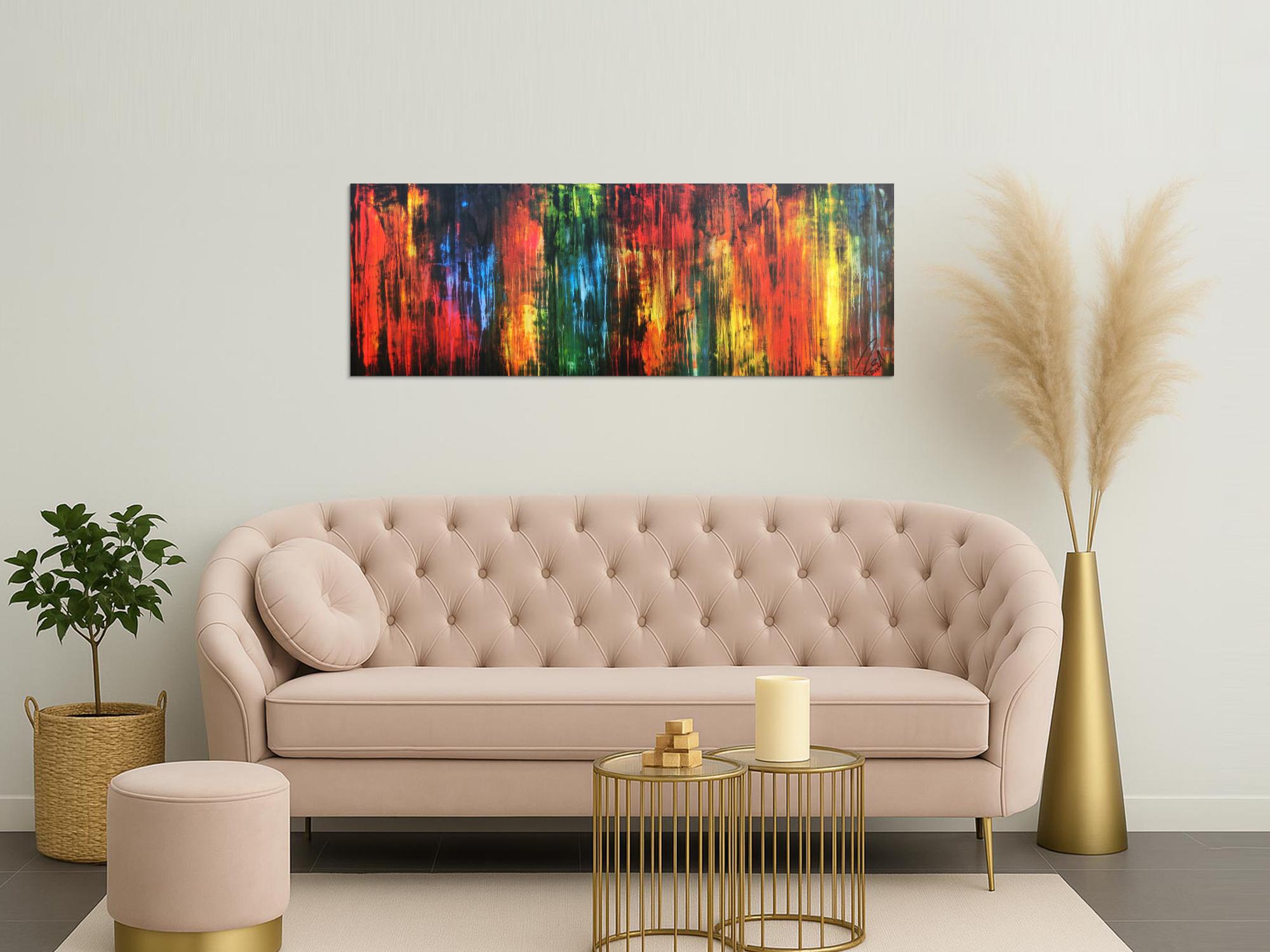 Abstraktes Acrylbild vintage Style bunt modern in rot gelb grün blau schwarz