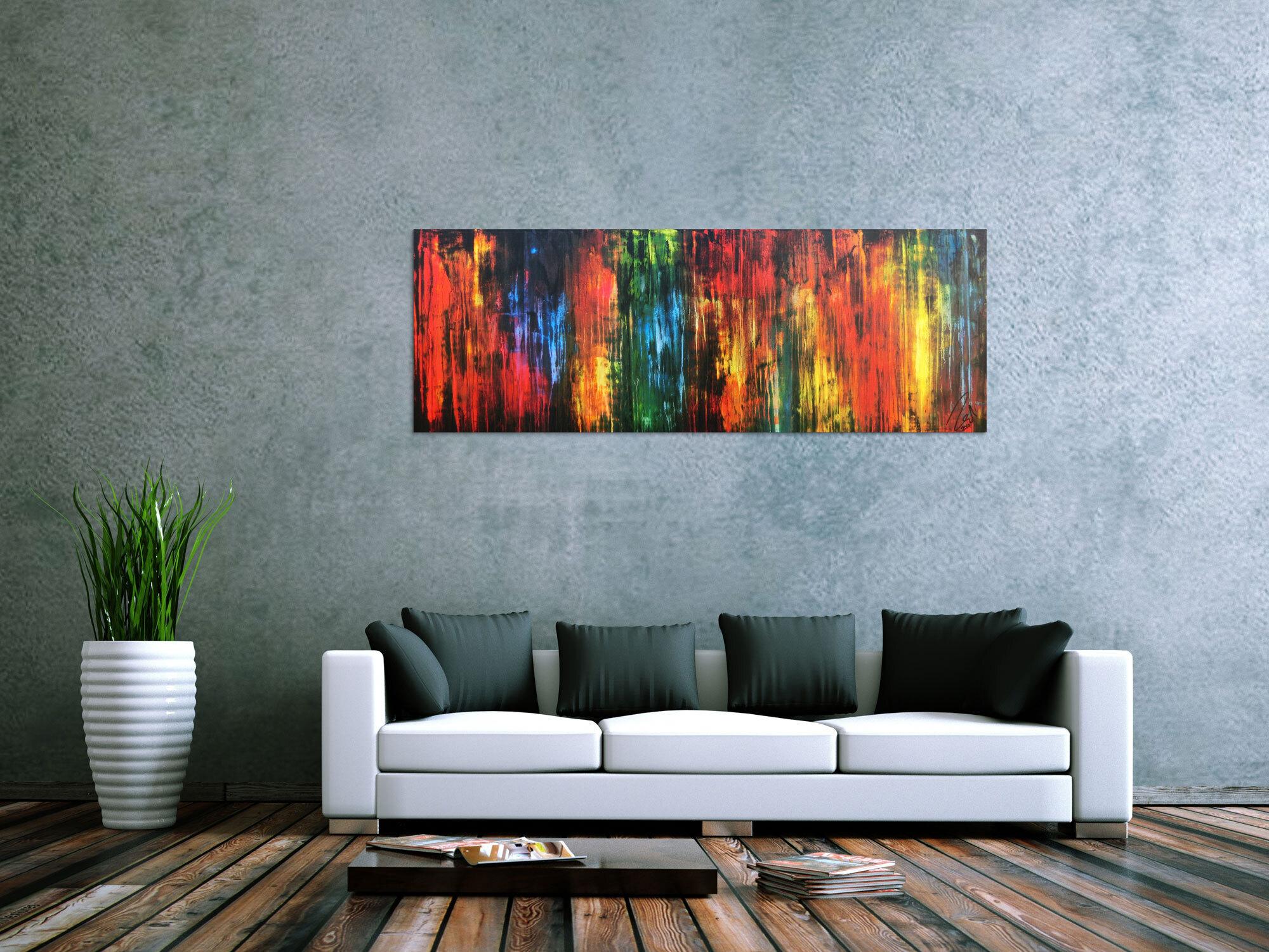 Abstraktes Acrylbild vintage Style bunt modern in rot gelb grün blau schwarz