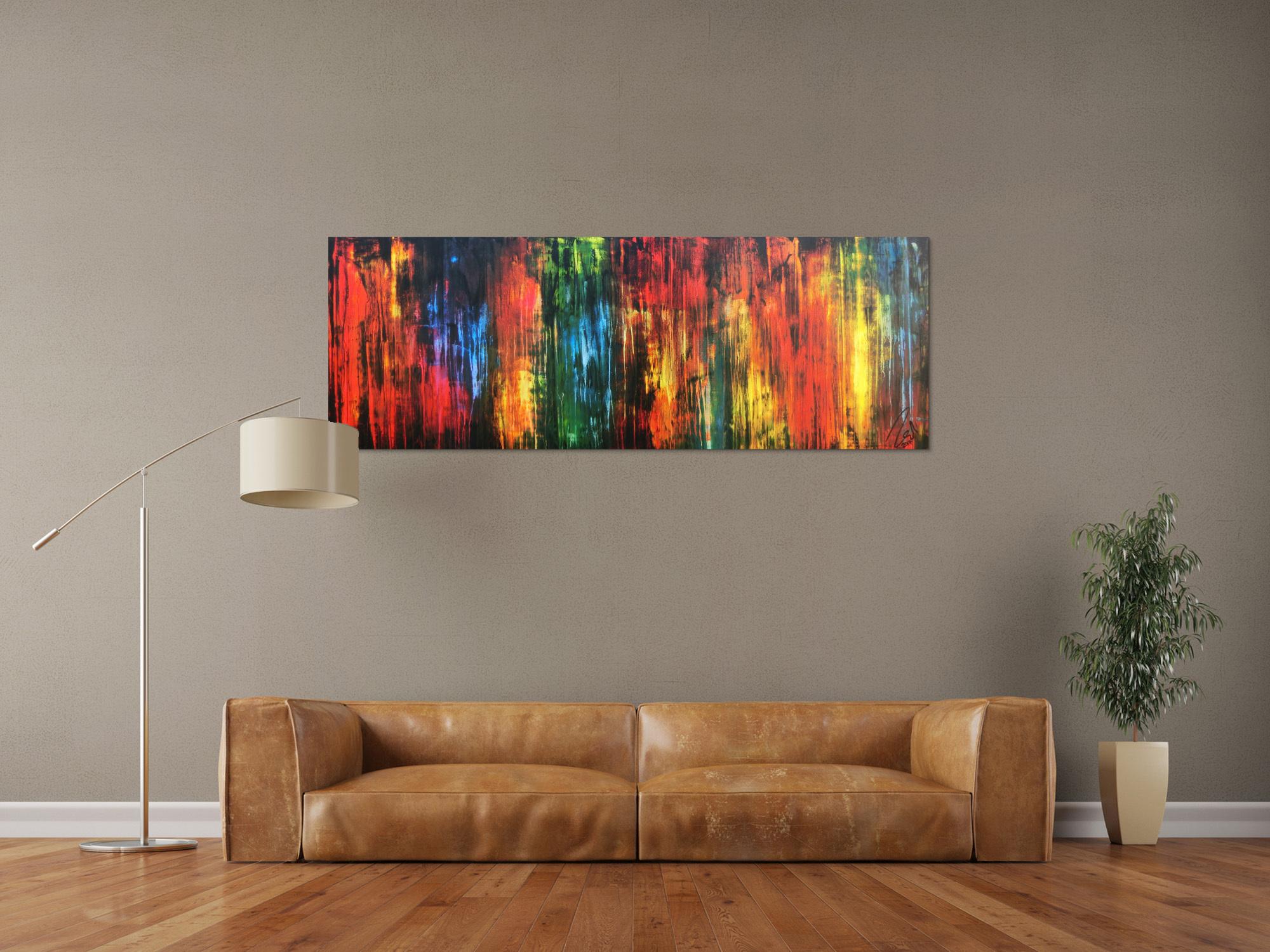 Abstraktes Acrylbild vintage Style bunt modern in rot gelb grün blau schwarz