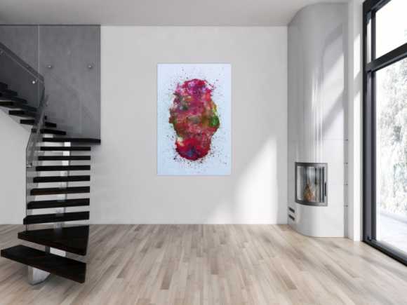 Abstraktes Acrylbild verlaufene Farben modern in pink berry rosa violett grün