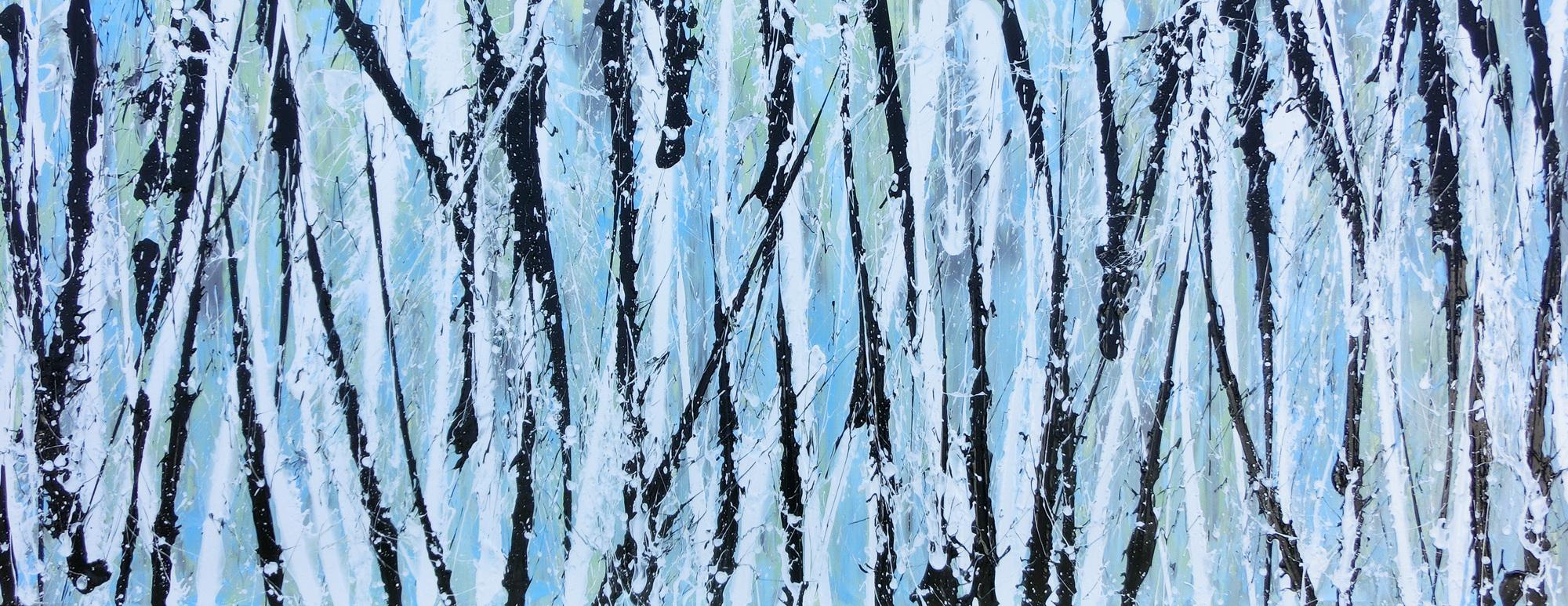 Modernes abstraktes Acrylbild in hellblau mintgrün grau schwaz weiß Actionpainting