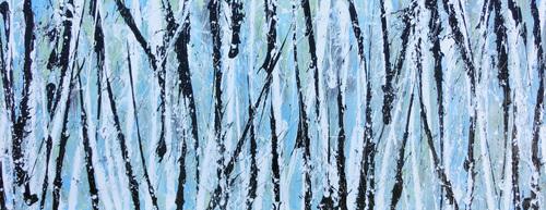 Modernes abstraktes Acrylbild in hellblau mintgrün grau schwaz weiß Actionpainting