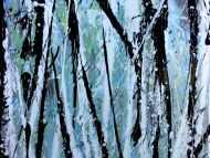 Detailaufnahme Modernes abstraktes Acrylbild in hellblau mintgrün grau schwaz weiß Actionpainting