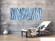 Modernes abstraktes Acrylbild in hellblau mintgrün grau schwaz weiß Actionpainting