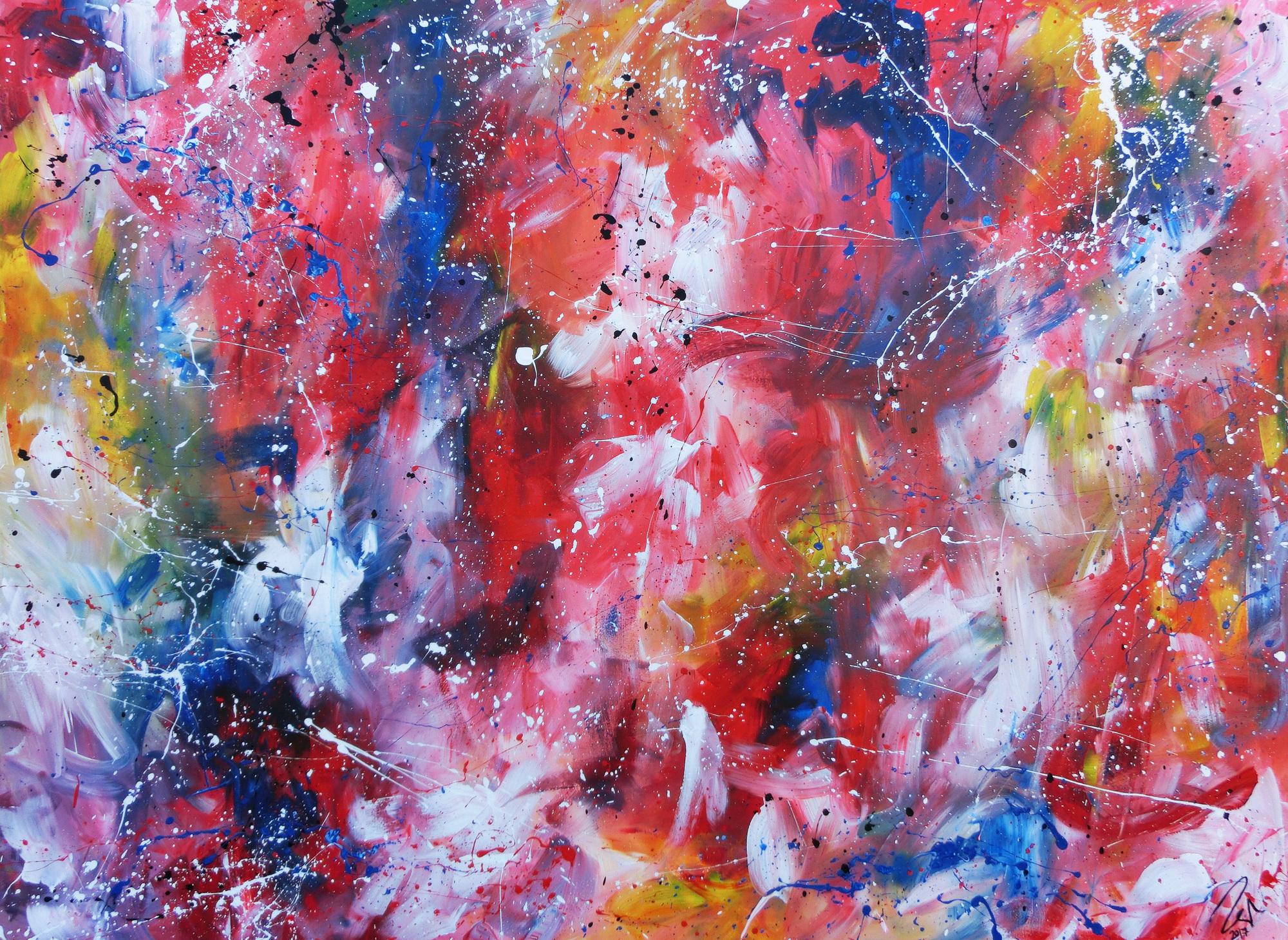 Sehr großes abstraktes Acrylbild handgemalt sehr bunt und viele leuchtende Farben