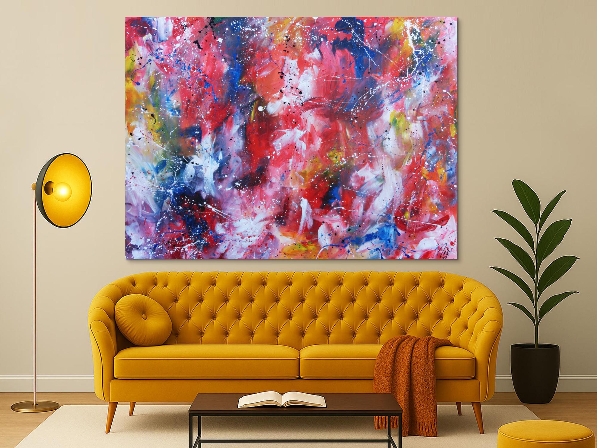 Sehr großes abstraktes Acrylbild handgemalt sehr bunt und viele leuchtende Farben