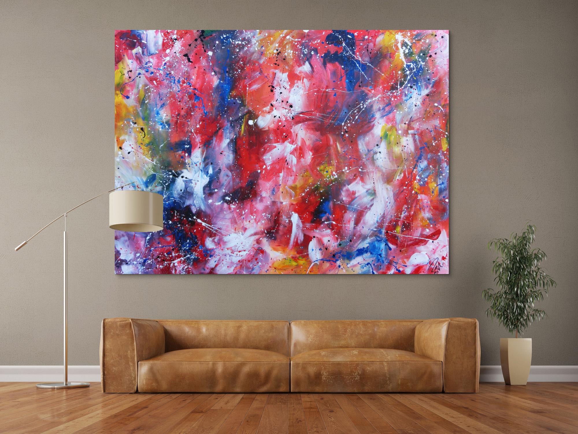 Sehr großes abstraktes Acrylbild handgemalt sehr bunt und viele leuchtende Farben