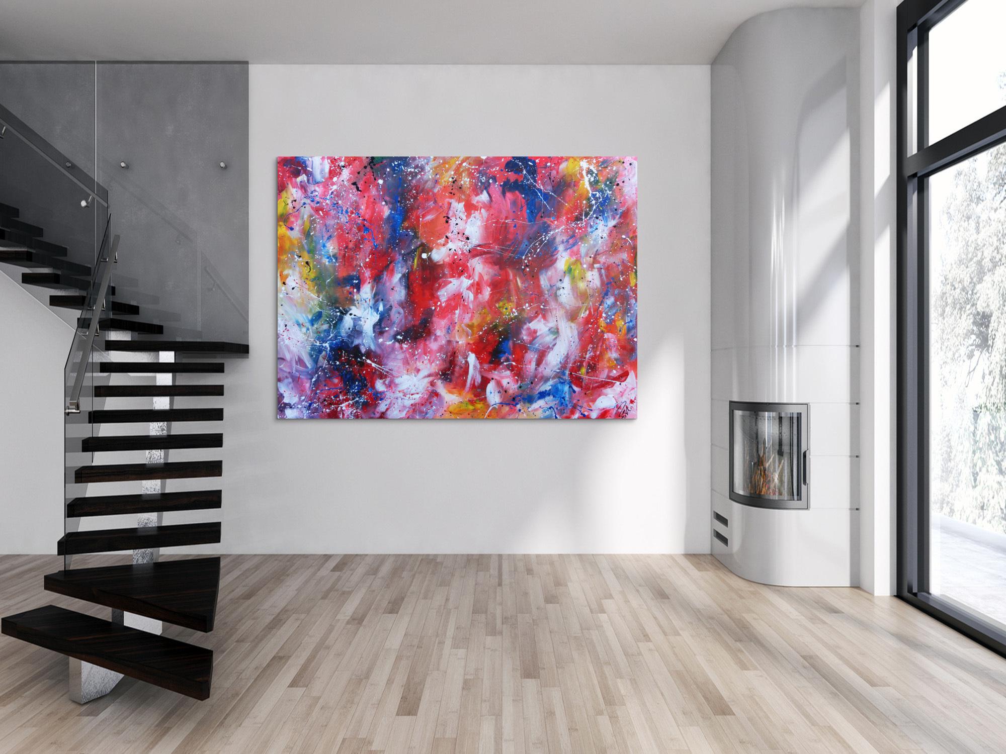 Sehr großes abstraktes Acrylbild handgemalt sehr bunt und viele leuchtende Farben