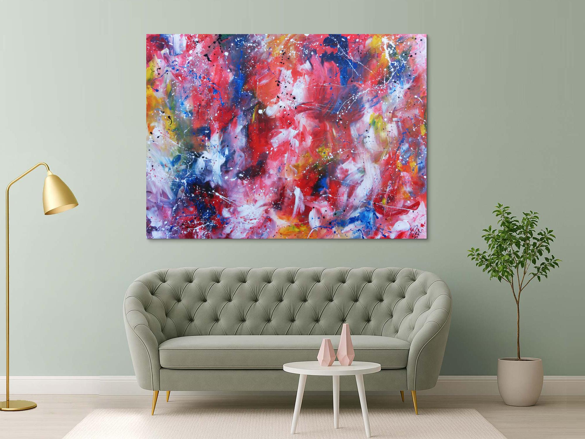 Sehr großes abstraktes Acrylbild handgemalt sehr bunt und viele leuchtende Farben