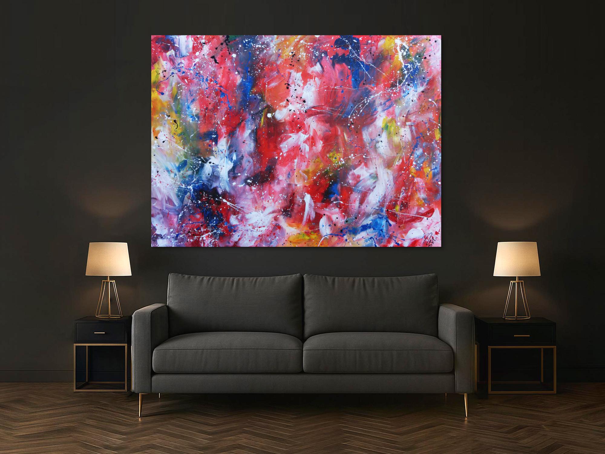 Sehr großes abstraktes Acrylbild handgemalt sehr bunt und viele leuchtende Farben