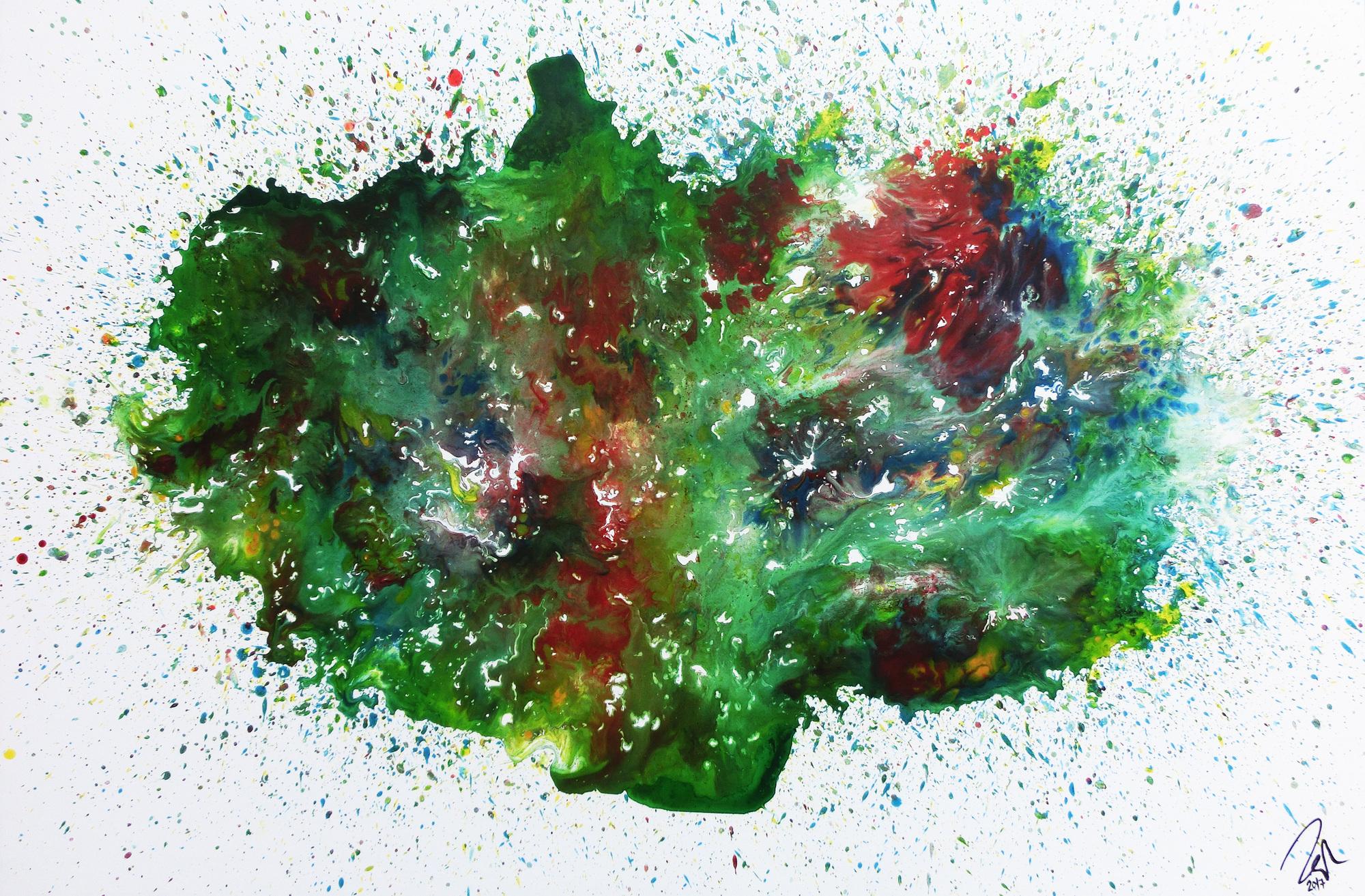 Abstraktes Acrylbild sehr bunt Explosion der Farben