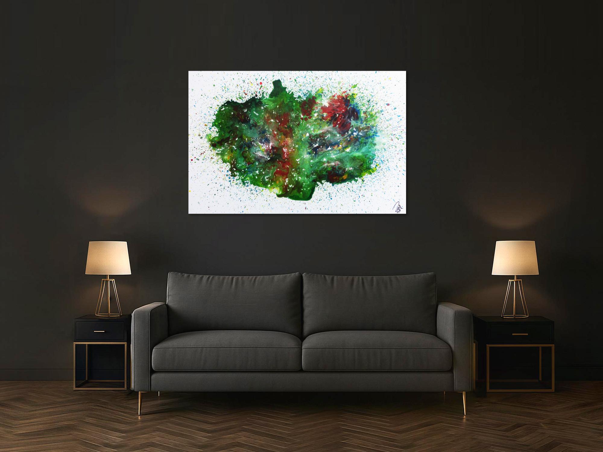 Abstraktes Acrylbild sehr bunt Explosion der Farben