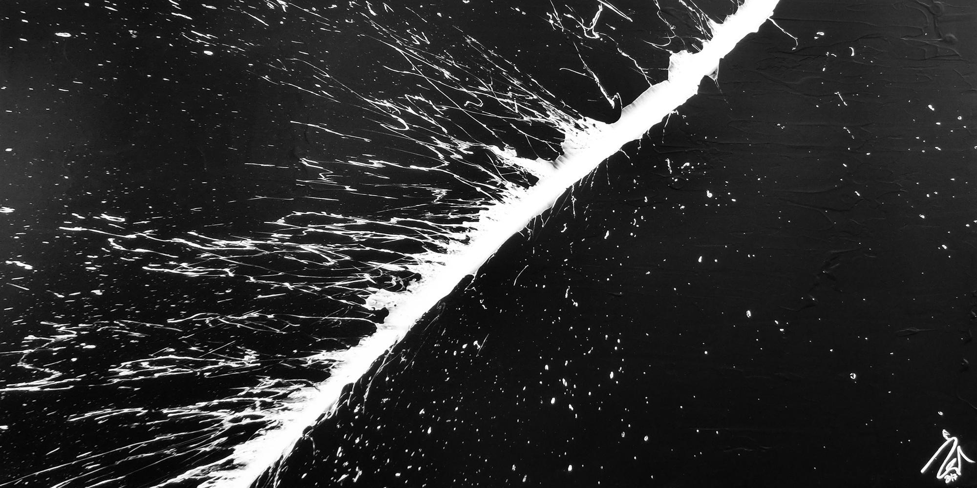 Minimalistisches Acrylbild schwarz weiß abstrakt modern schlicht Actionpainting Splash Art