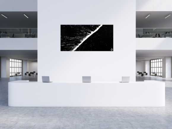 Minimalistisches Acrylbild schwarz weiß abstrakt modern schlicht Actionpainting Splash Art