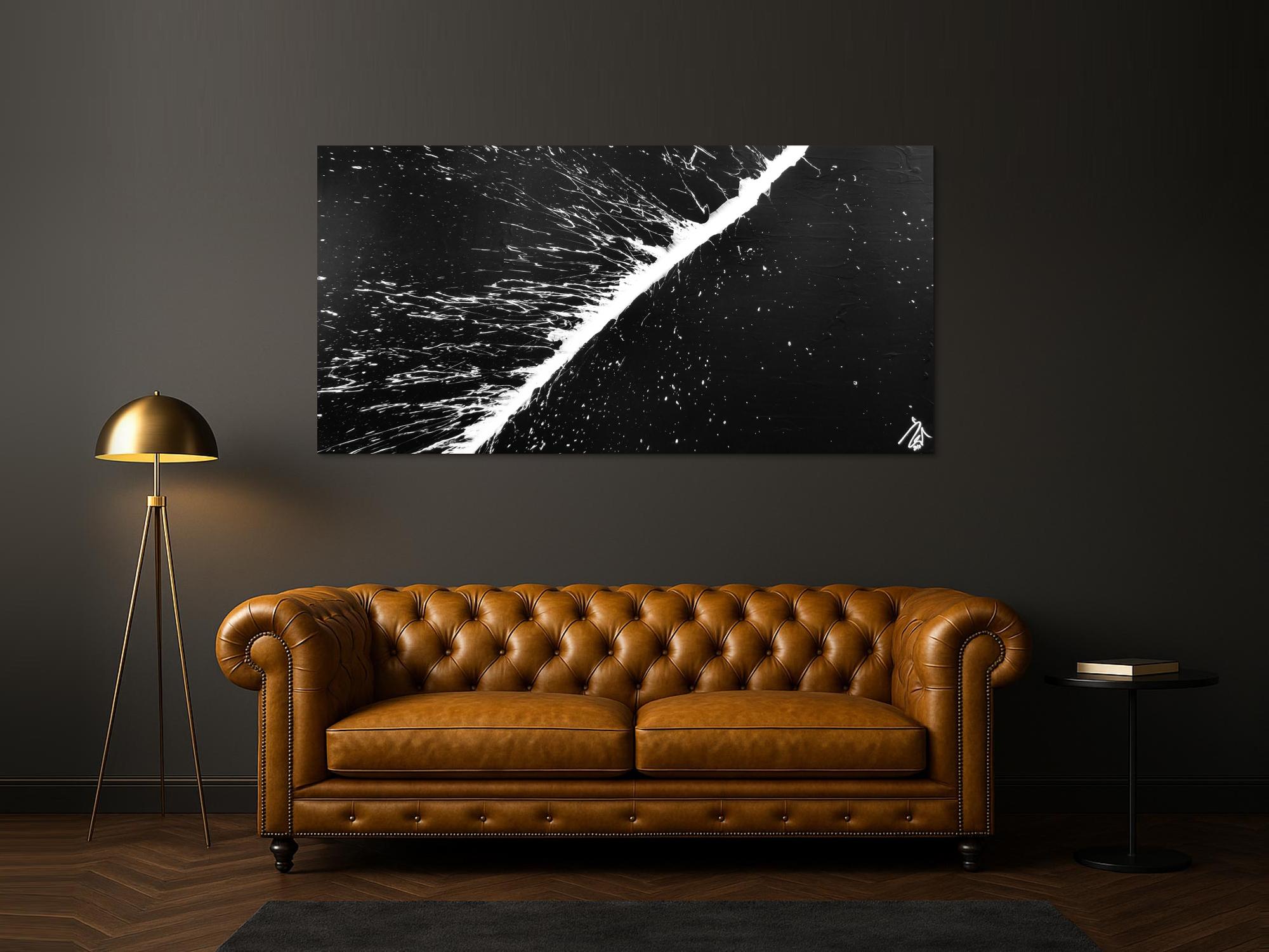 Minimalistisches Acrylbild schwarz weiß abstrakt modern schlicht Actionpainting Splash Art