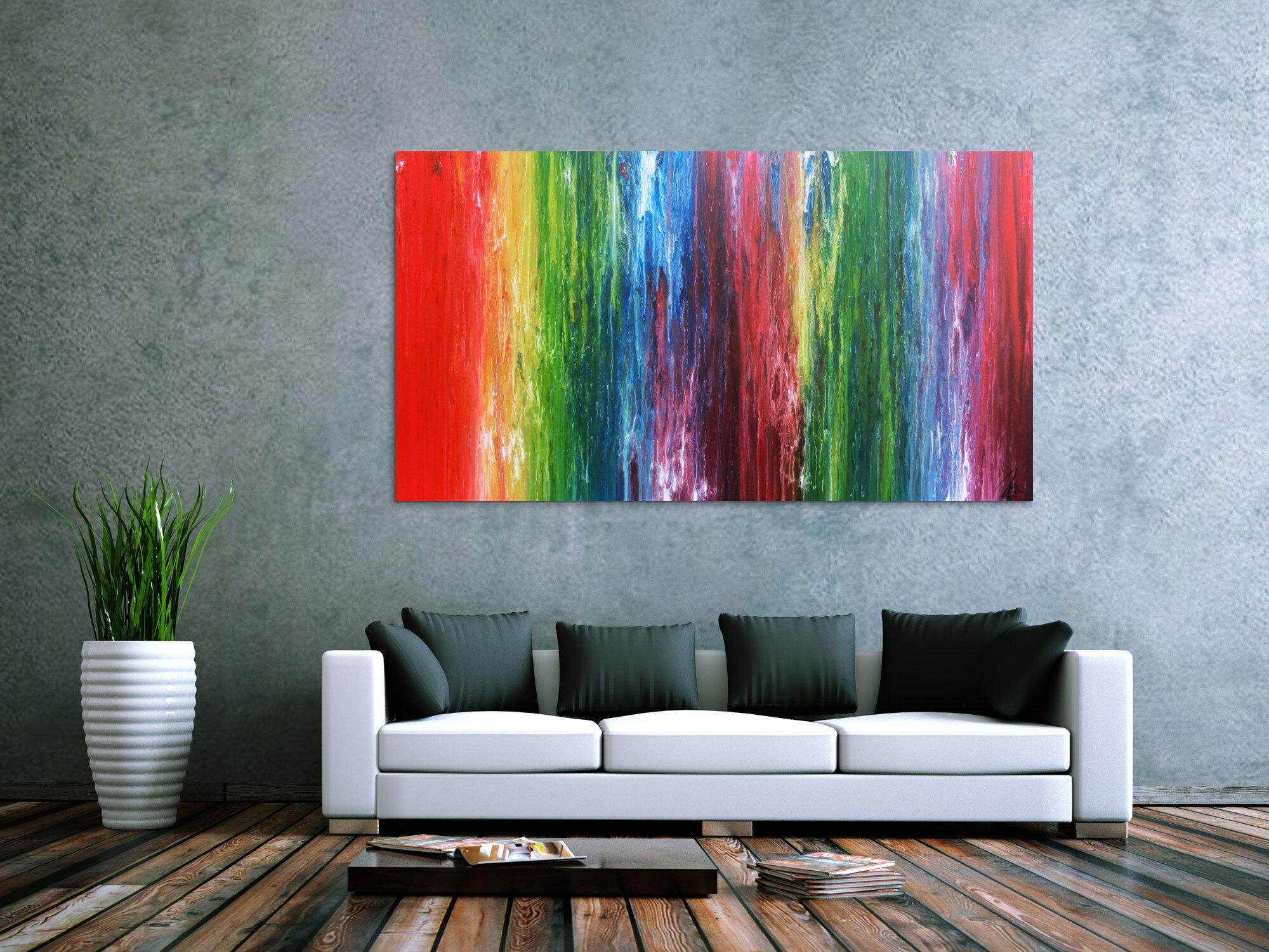 Sehr buntes abstraktes Acrylgemälde Fließtechnik leuchtende und intensive Farben