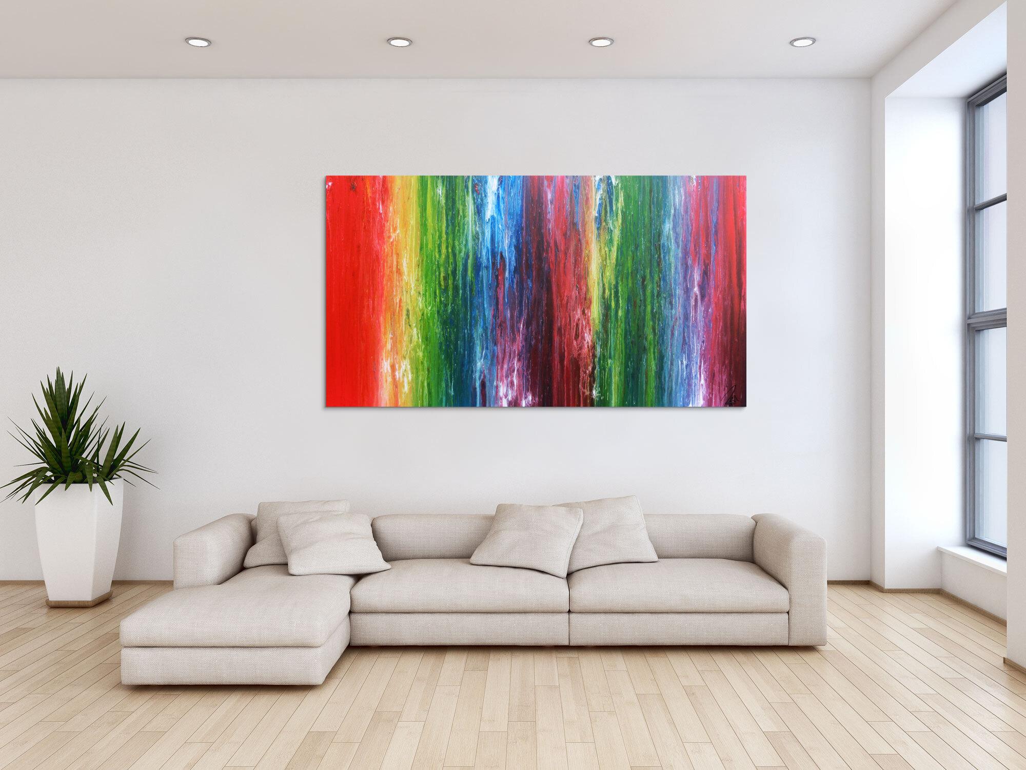 Sehr buntes abstraktes Acrylgemälde Fließtechnik leuchtende und intensive Farben