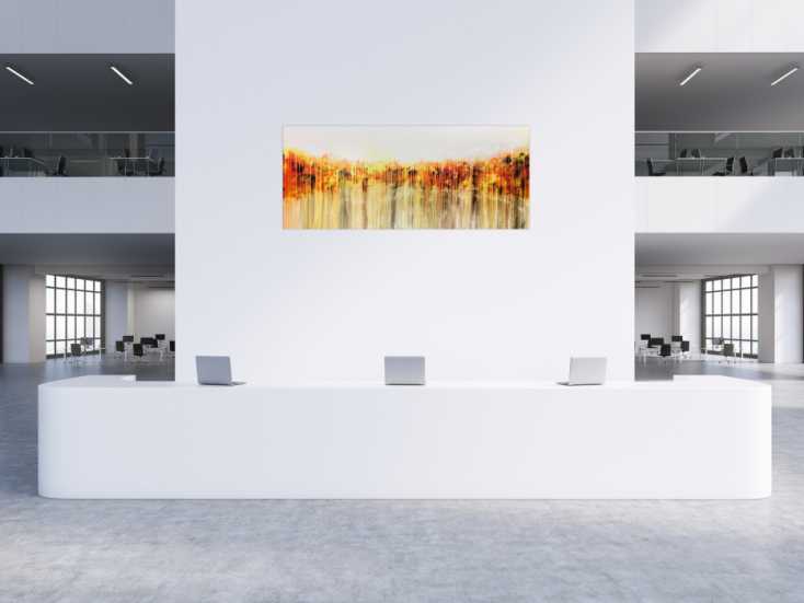 #923 Abstraktes Acrylgemälde in orange gel weiß Fließtechnik helle ... 80x200cm von Alex Zerr