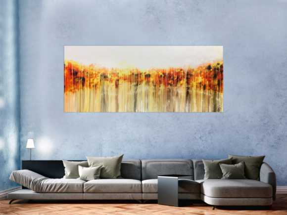 Abstraktes Acrylgemälde in orange gel weiß Fließtechnik helle Farben mediterran