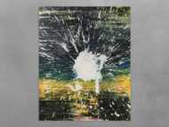 Abstraktes Acrylbild dunkel in schwarz gelb mit weißem Fleck Mischtechnik