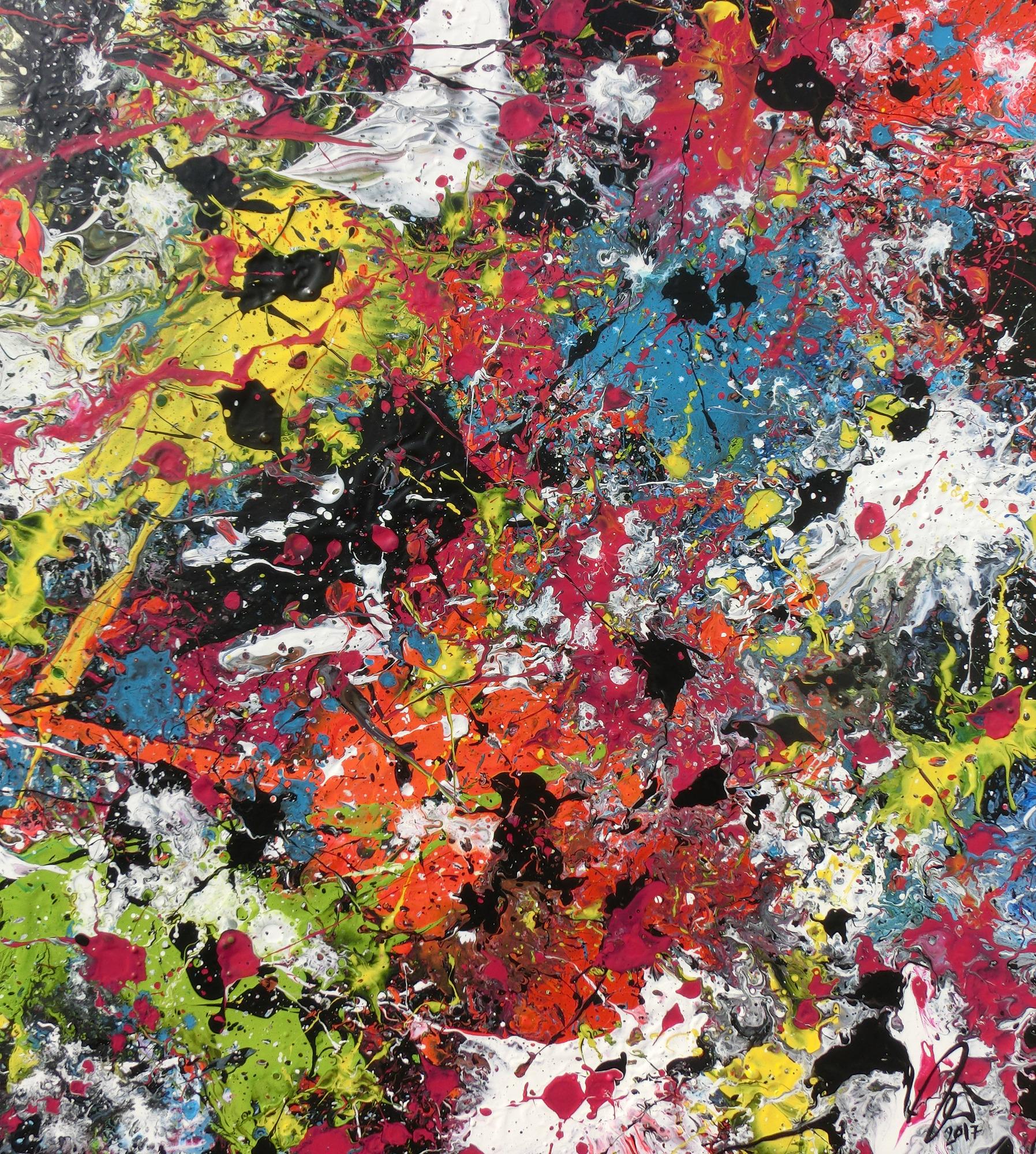 Abstraktes Bild sehr bunt Actionpaiting expressionistisch modern zeitgenössisch