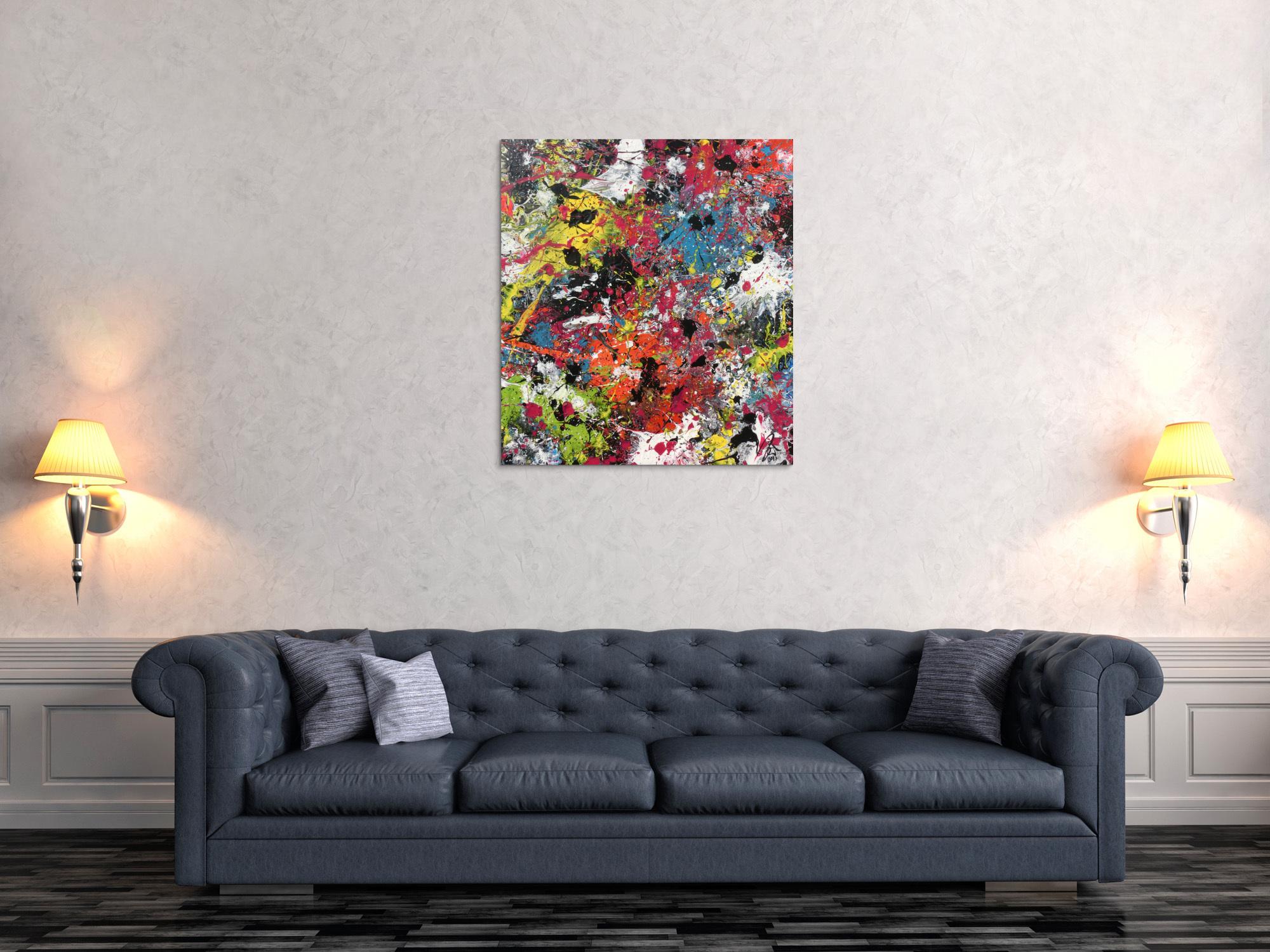 Abstraktes Bild sehr bunt Actionpaiting expressionistisch modern zeitgenössisch