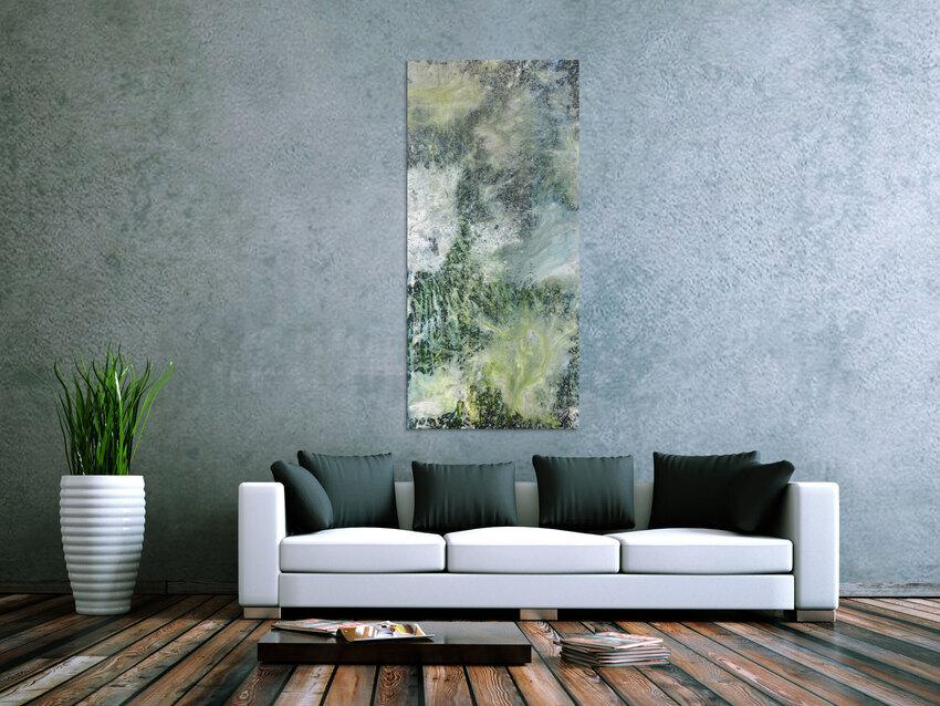 Abstraktes Bild Acrylgemälde Fließtechnik im Hochformat