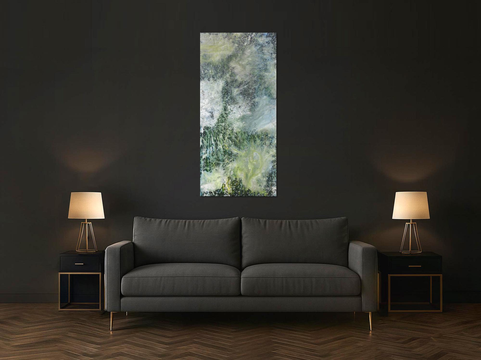 Abstraktes Bild Acrylgemälde Fließtechnik im Hochformat