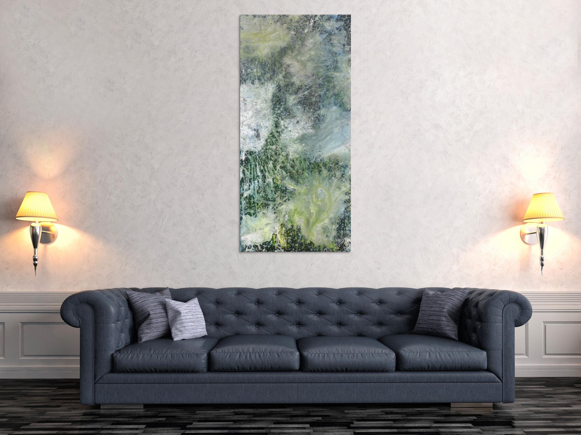 Abstraktes Bild Acrylgemälde Fließtechnik im Hochformat