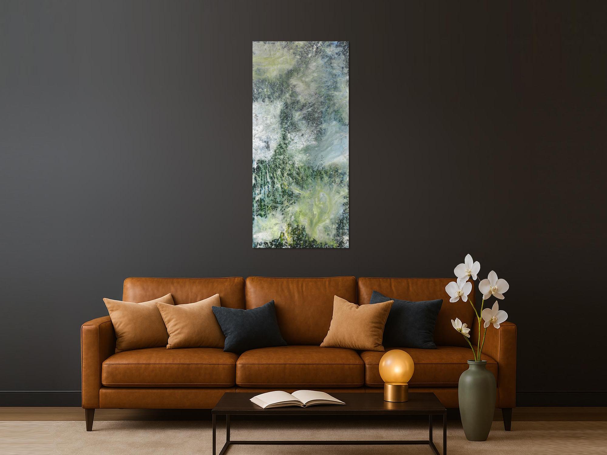 Abstraktes Bild Acrylgemälde Fließtechnik im Hochformat