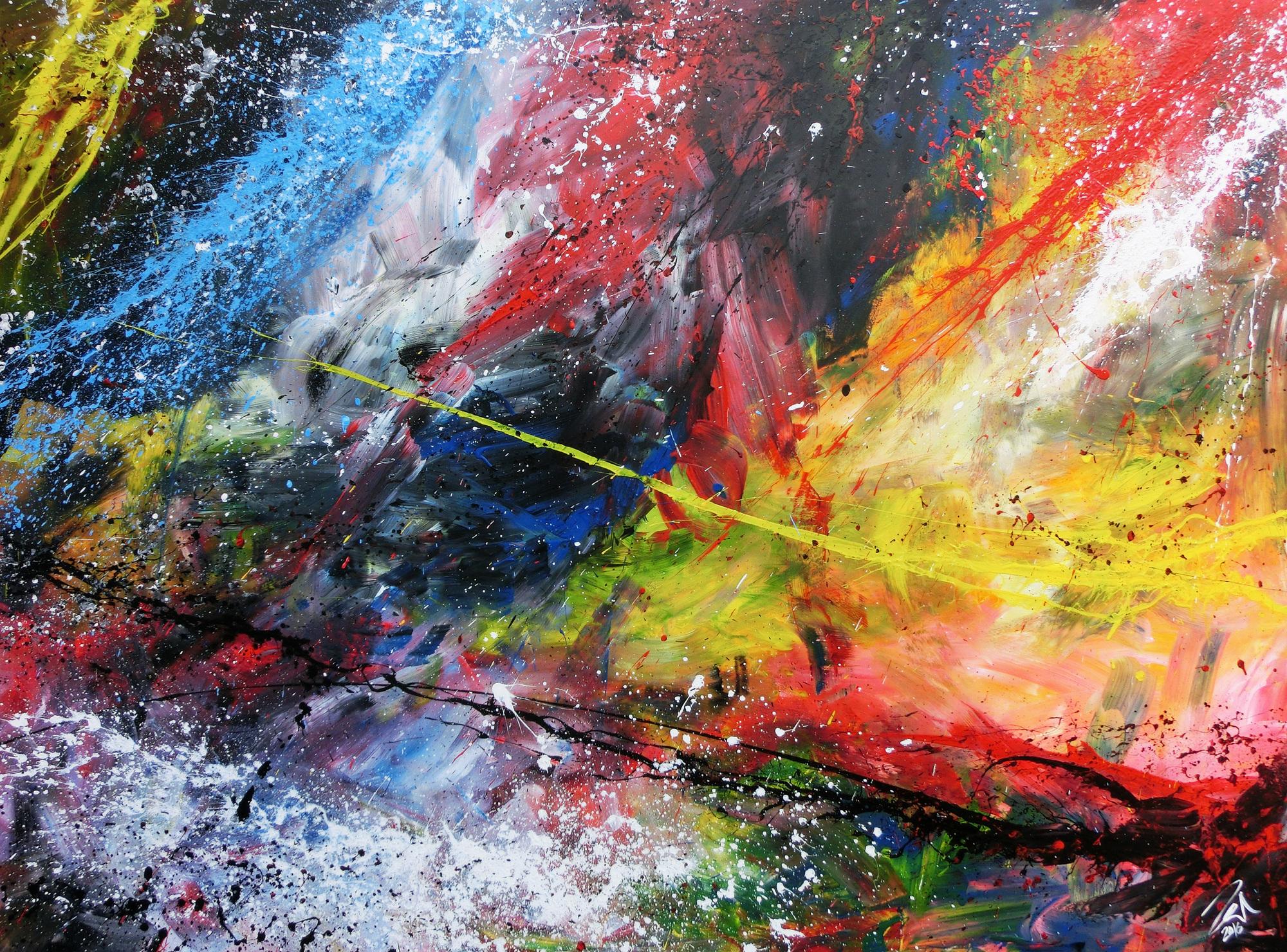 Abstraktes Acrylbild groß sehr bunt modern Action Painting