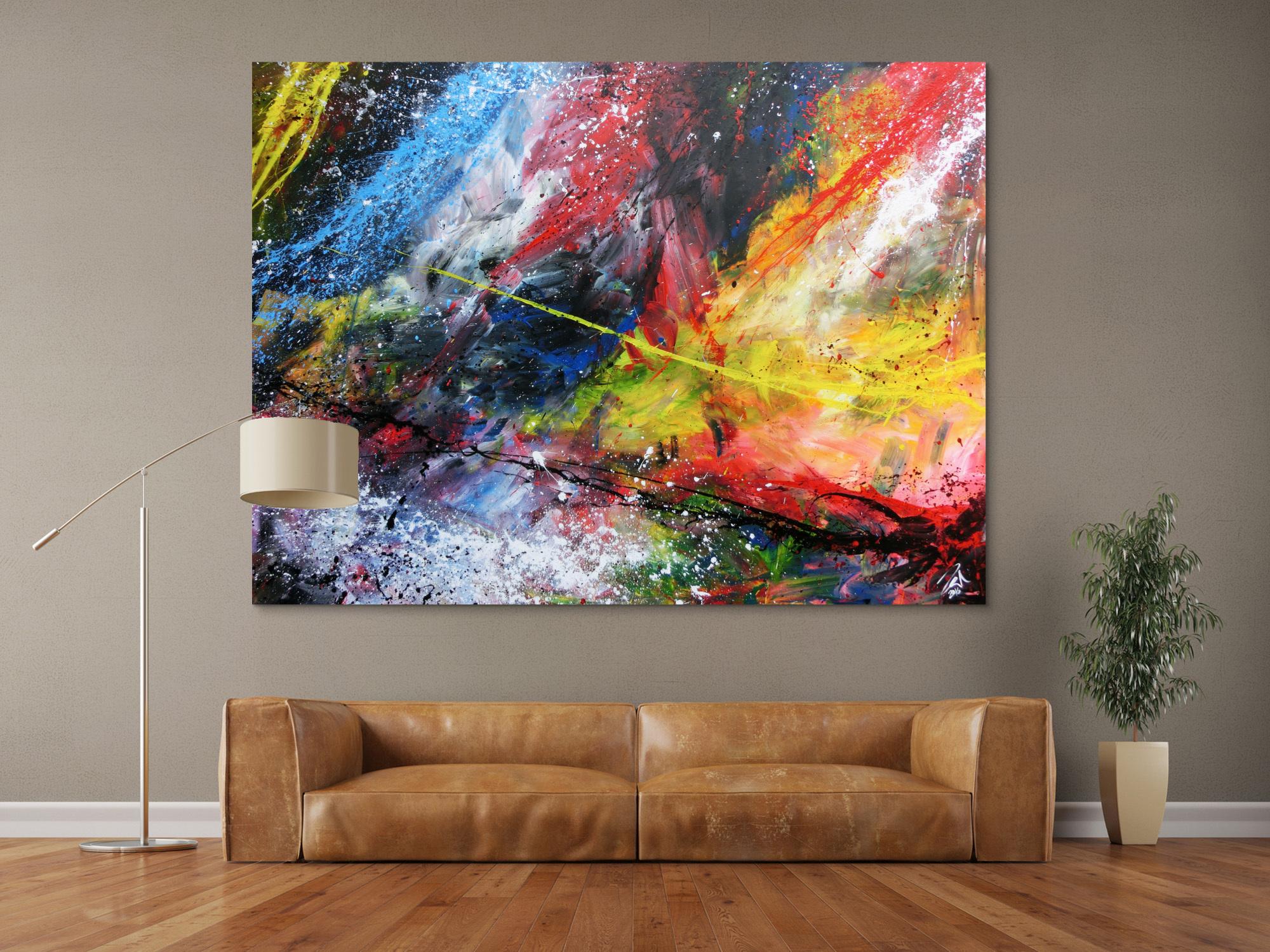 Abstraktes Acrylbild groß sehr bunt modern Action Painting