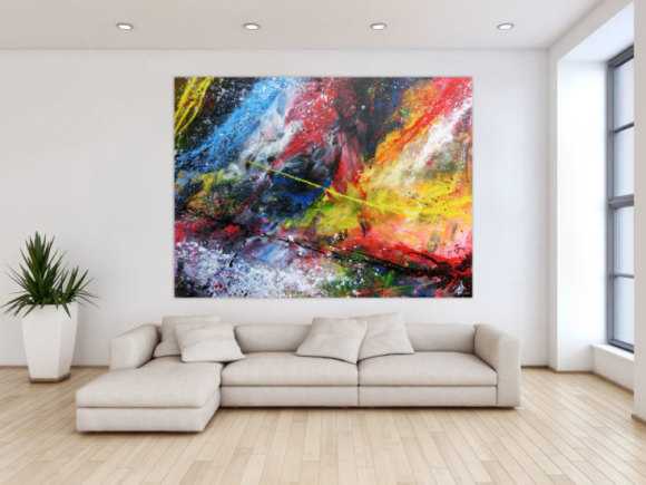 Abstraktes Acrylbild groß sehr bunt modern Action Painting
