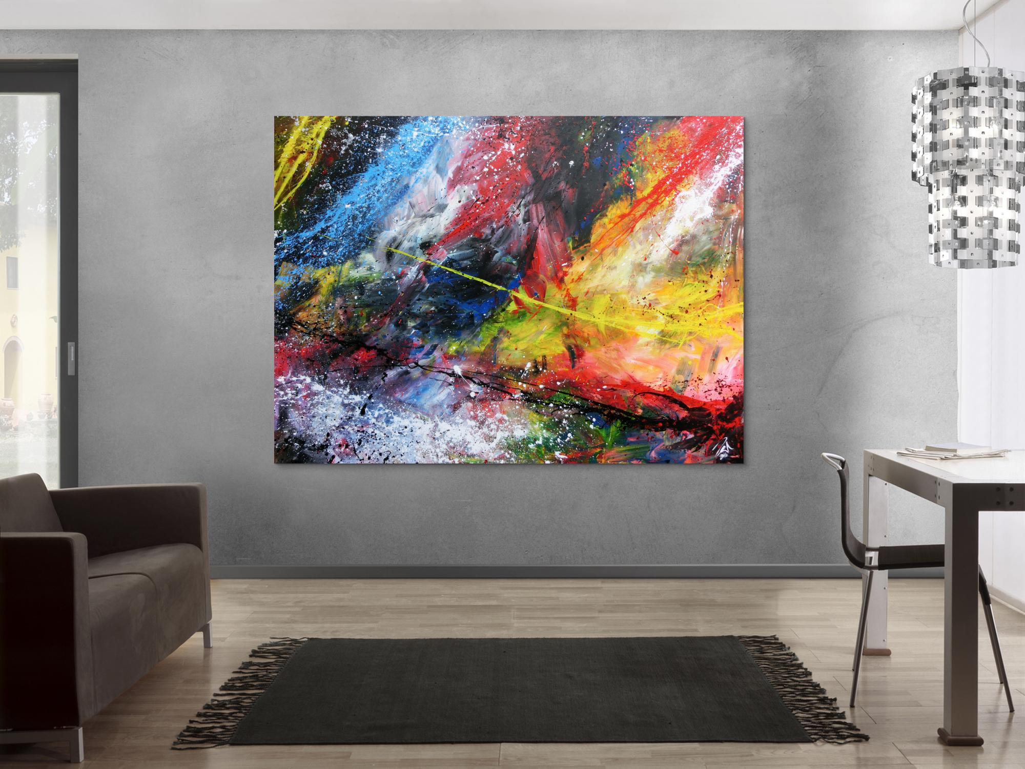 Abstraktes Acrylbild groß sehr bunt modern Action Painting