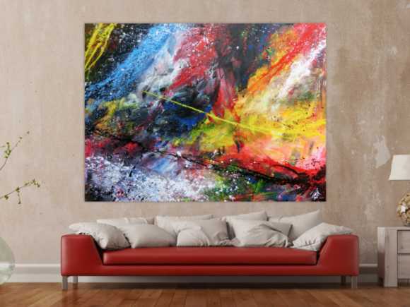 Abstraktes Acrylbild groß sehr bunt modern Action Painting
