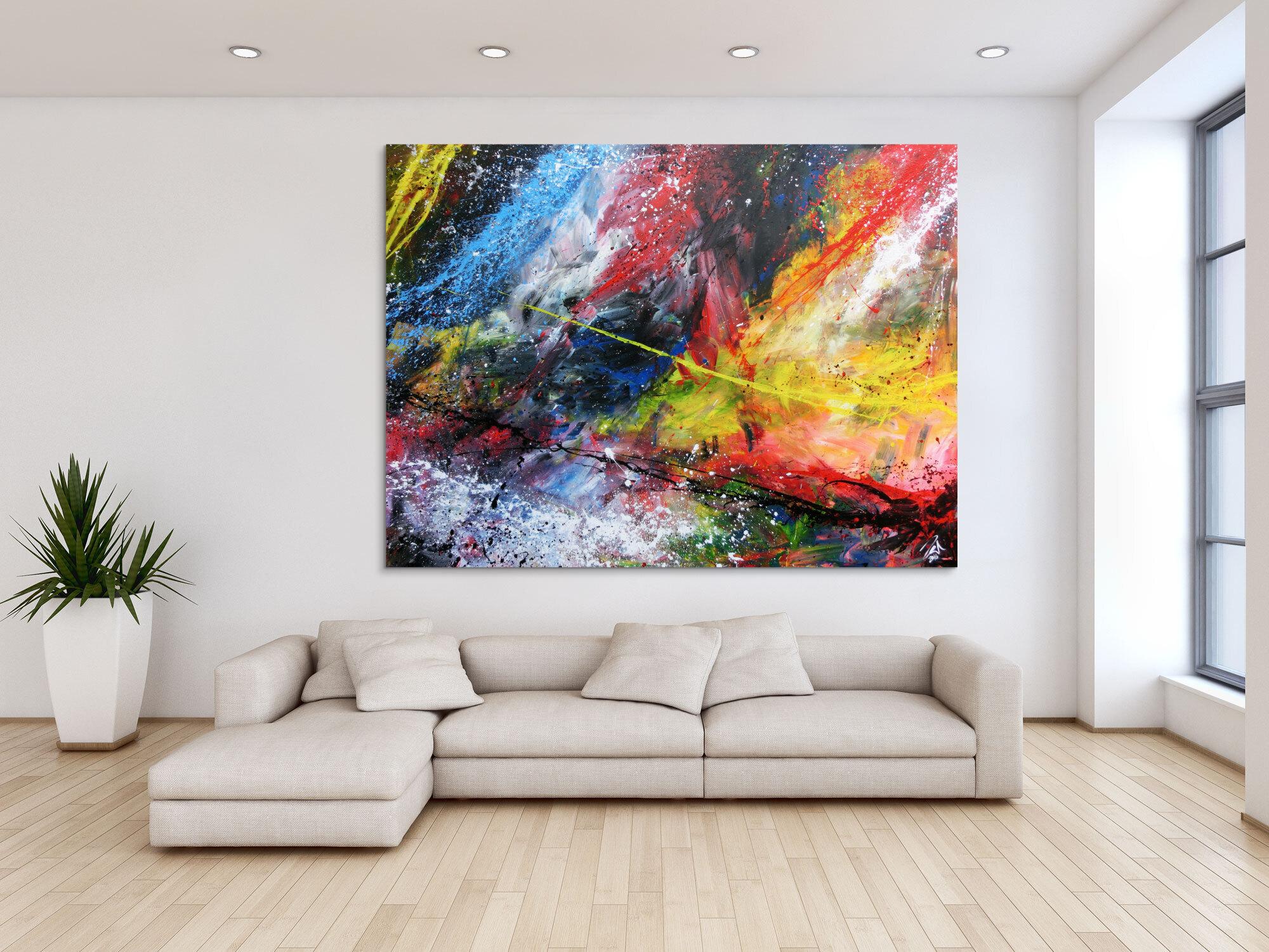 Abstraktes Acrylbild groß sehr bunt modern Action Painting