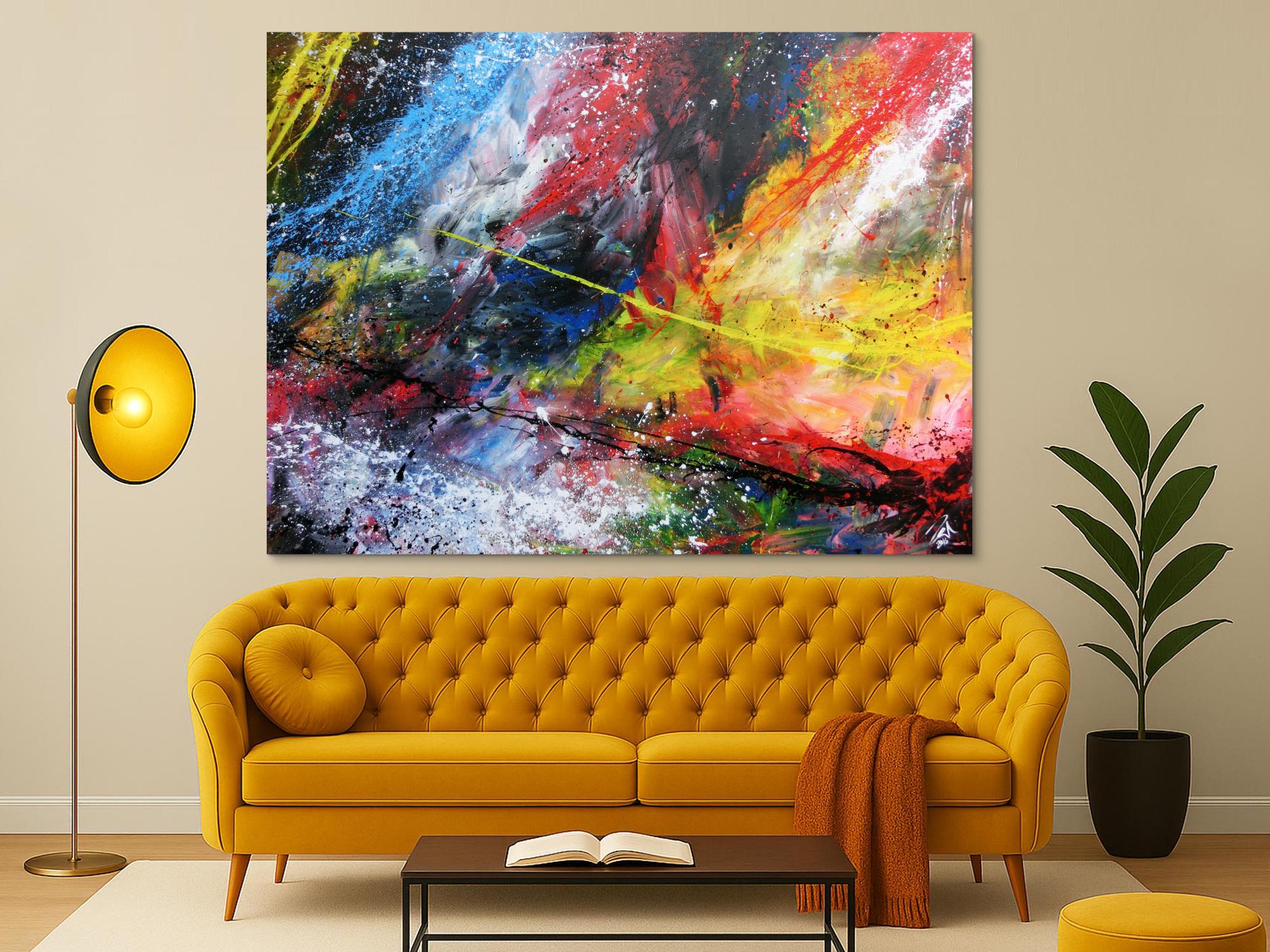 Abstraktes Acrylbild groß sehr bunt modern Action Painting