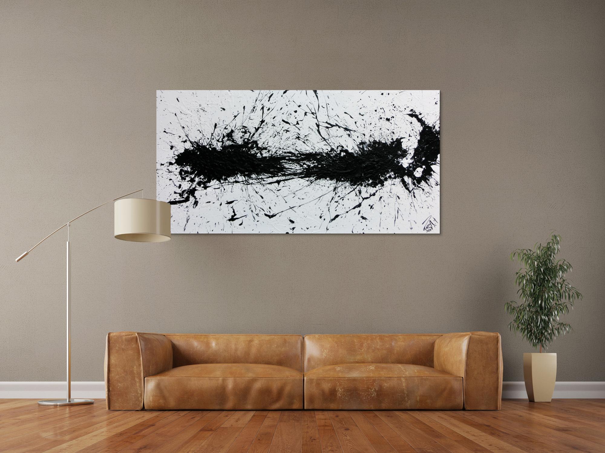 Abstraktes Acrylbild minimalistisch in schwarz weiß sehr modern