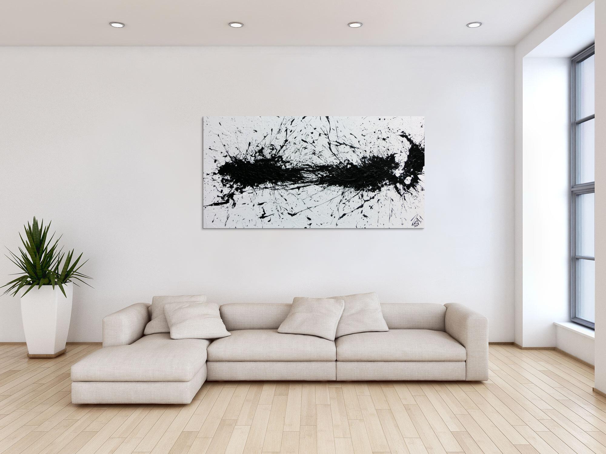 Abstraktes Acrylbild minimalistisch in schwarz weiß sehr modern