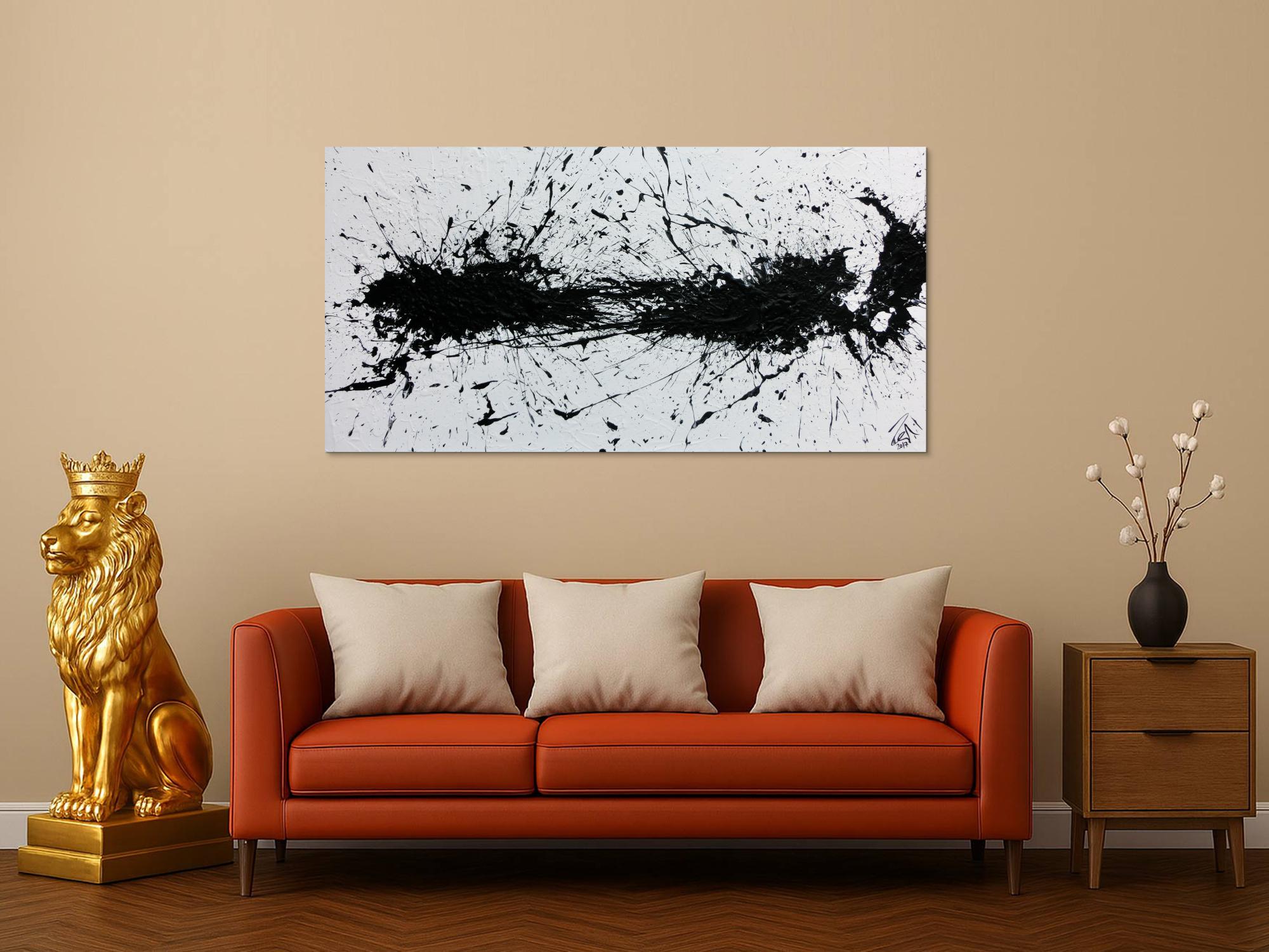 Abstraktes Acrylbild minimalistisch in schwarz weiß sehr modern