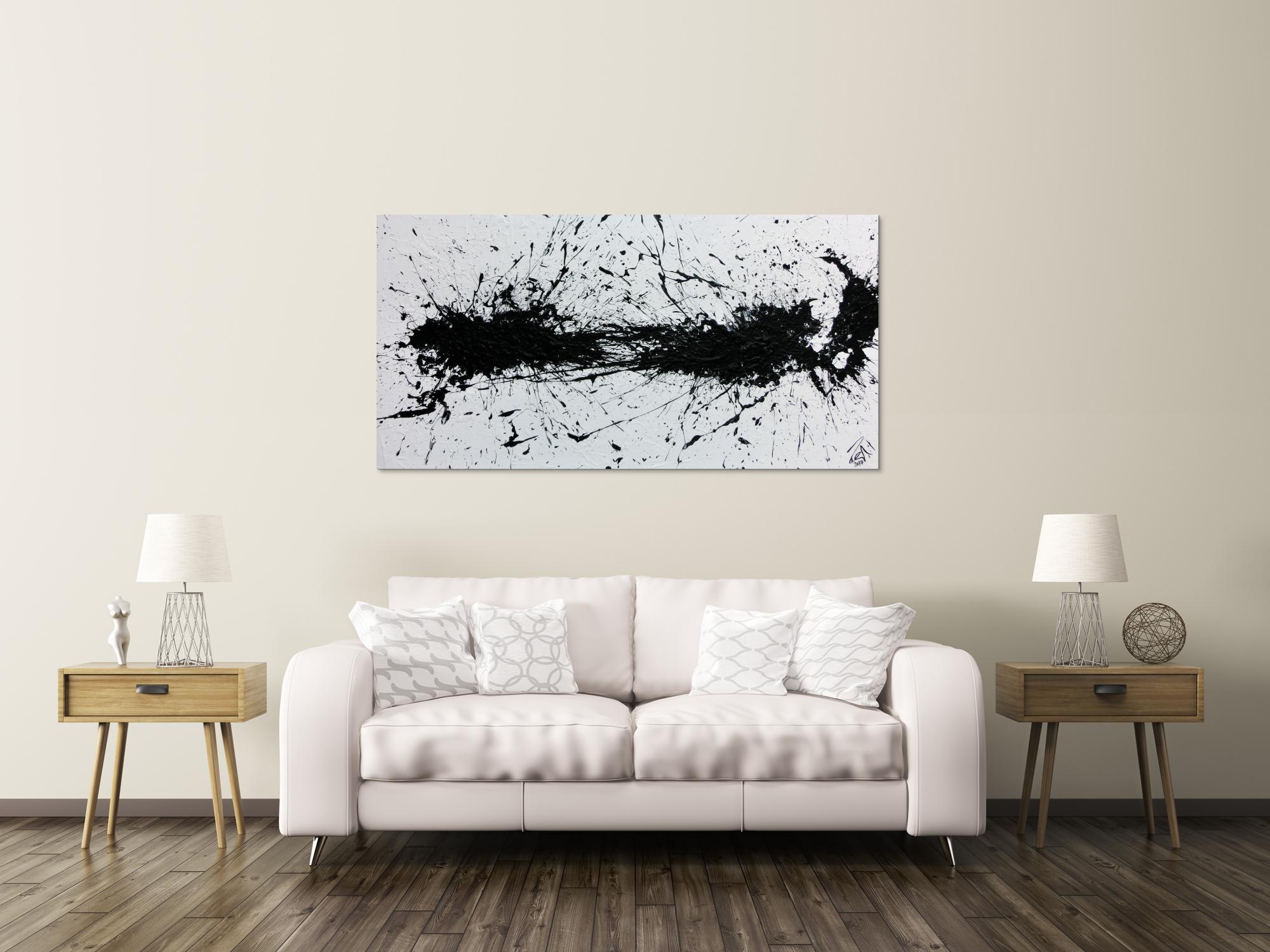 Abstraktes Acrylbild minimalistisch in schwarz weiß sehr modern